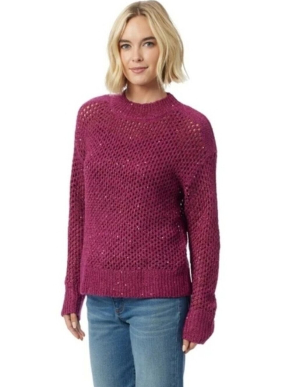 Jessica Simpson Mukami Open Stitch Pullover Magenta Purple